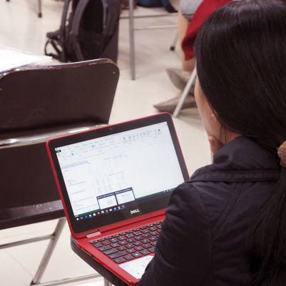 Woman working on laptop at Vietnam